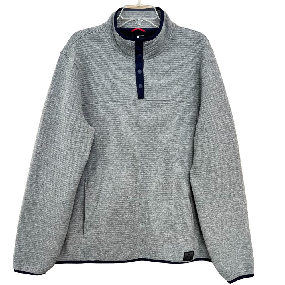 Gerry Pullover Sweater Mens XXL Gray Blue Mock Neck Ribbed Cabin Snow Casual
